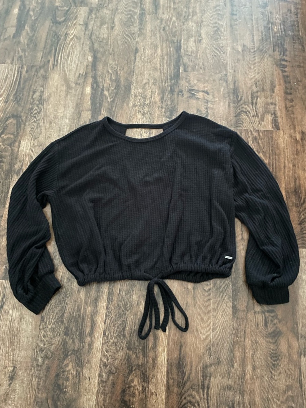 Black Drawstring Cropped Long-Sleeve Top